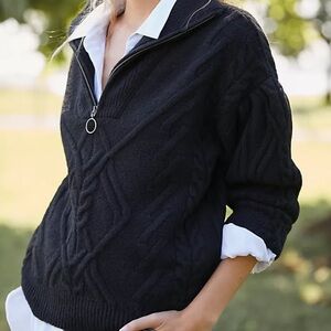 Daily Practice by Anthropologie Quarter-Zip Cable-Knit Pullover S